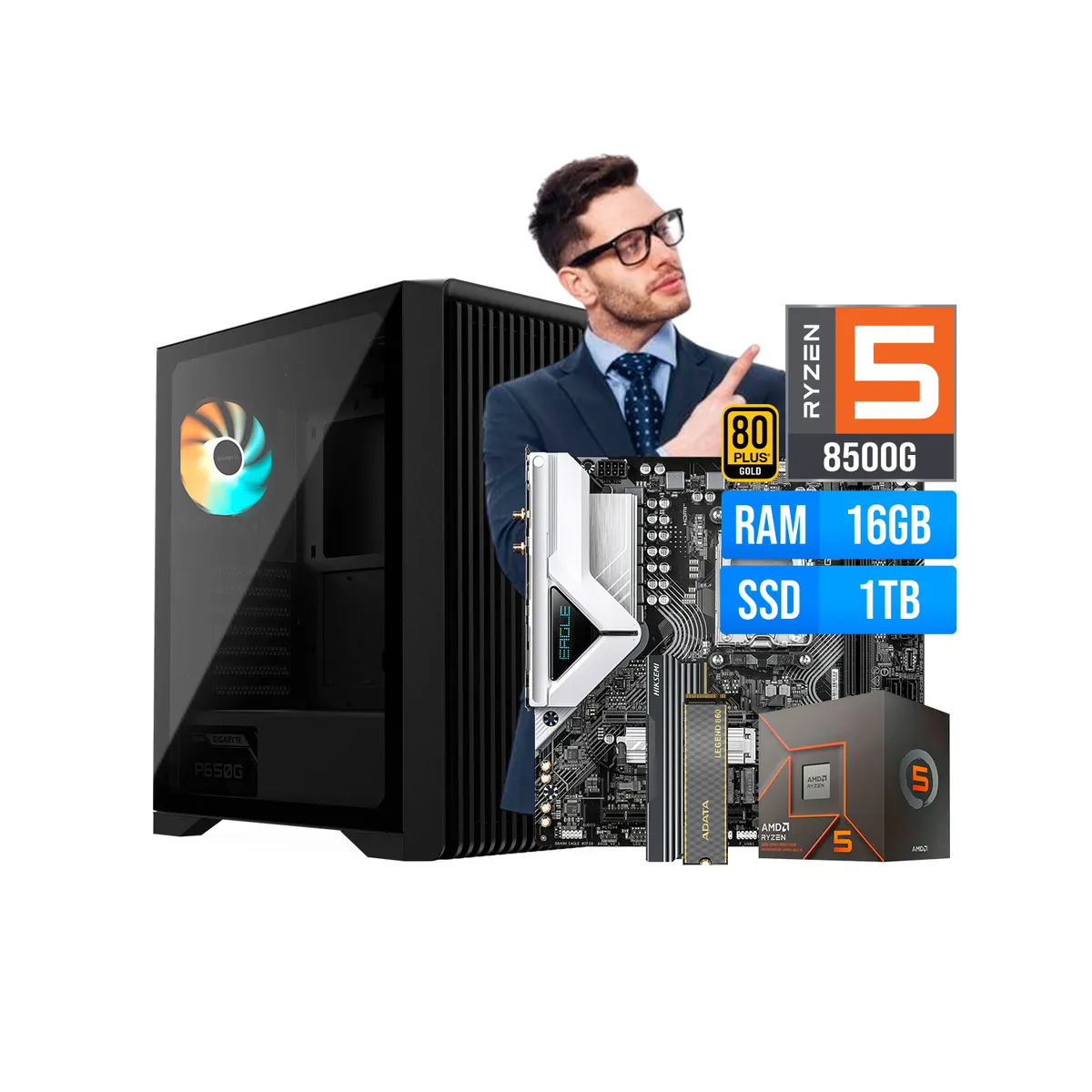 AMD - COMPUTADORA AMD RYZEN 5 8500G RAM 16GB SSD 1TB BLUETOOTH / WIFI