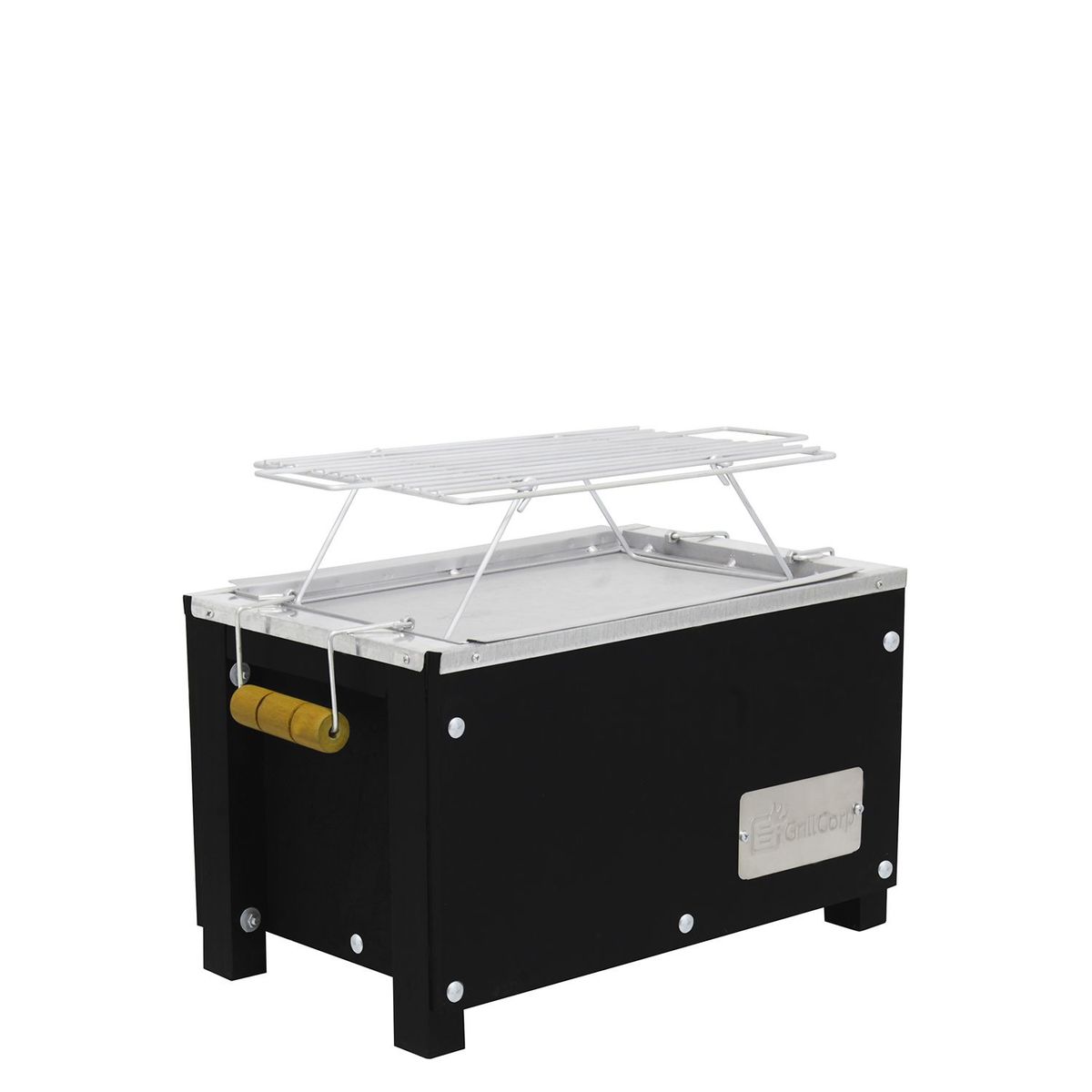 GRILLCORP - Caja China Chica Black Edition + Parrilla Varillas Niqueladas