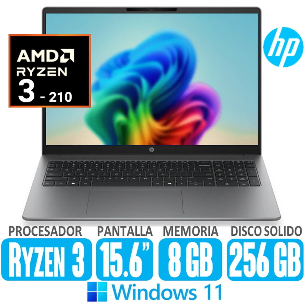 HP - Laptop HP Ryzen 3-210 RAM 8gb SSD 256gb Pantalla 15.6 Windows 200 G2A