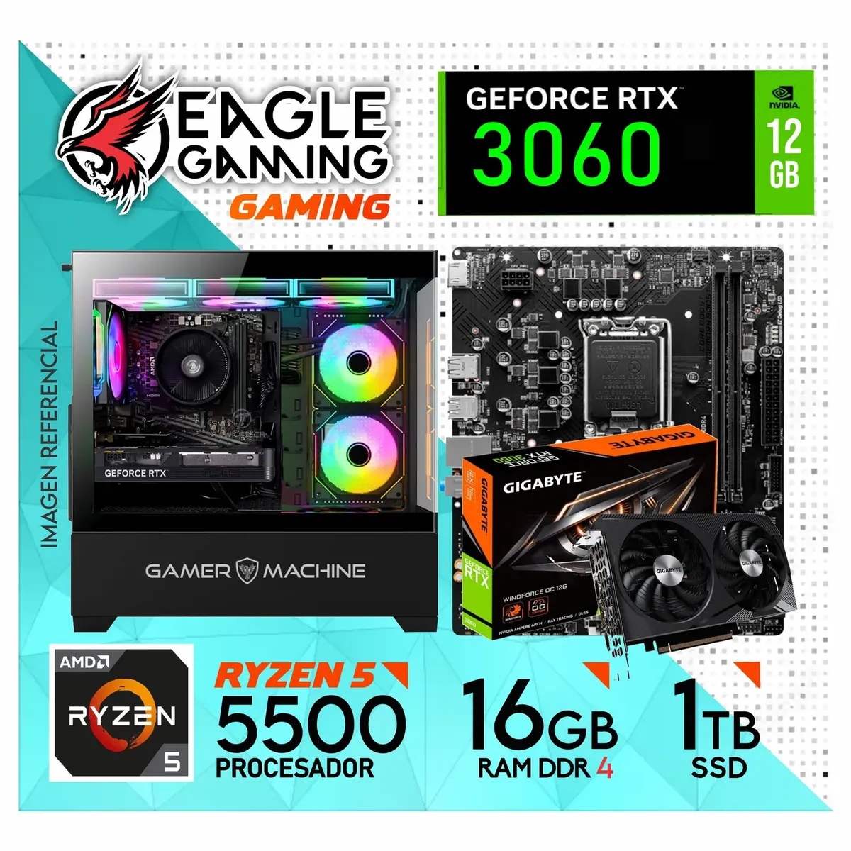 NVIDIA - PC Gamer AMD Ryzen 5 5500 - RTX 3060 12GB - RAM 16GB - SSD 1TB".
