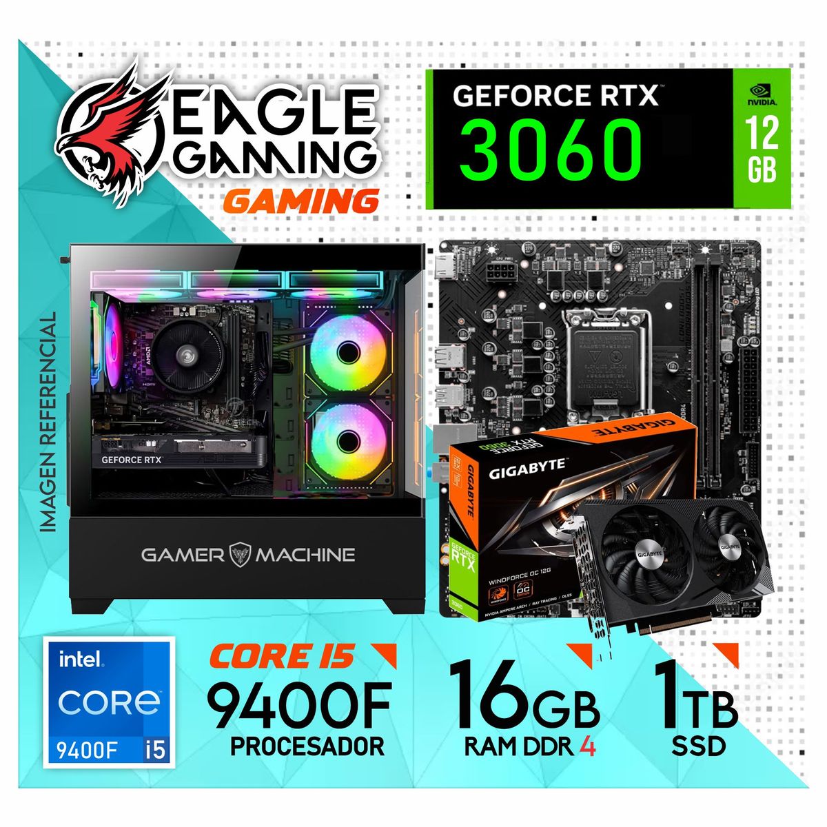 NVIDIA - PC Gamer INTEL CORE I5 9400F - RTX 3060 12GB - RAM 16GB - SSD 1TB"
