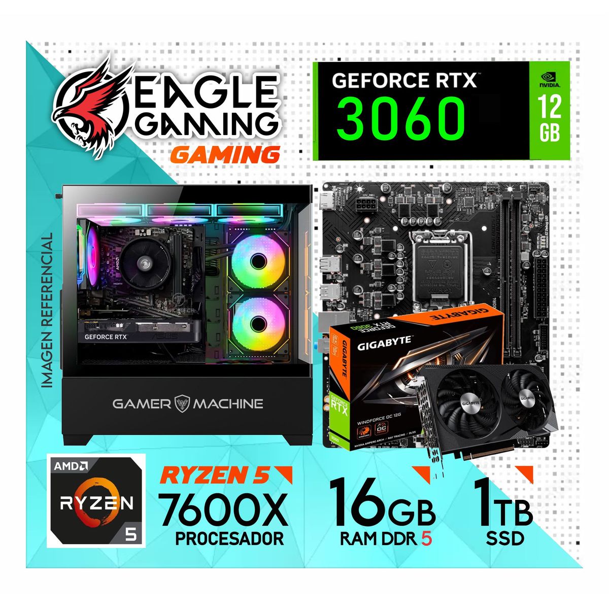 NVIDIA - PC Gamer AMD Ryzen 5 7600X - RTX 3060 12GB - RAM 16GB - SSD 1TB".