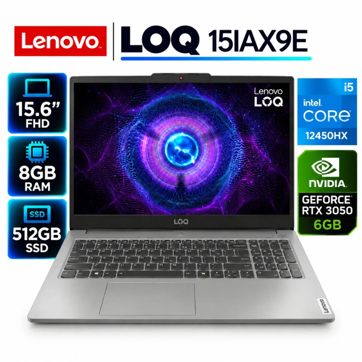 LENOVO - Lenovo LOQ 15IAX9E 83LK00ETLM Core i5-12450HX, 8GB RAM, 512GB SSD, RTX 3050 6GB, 15.6″ FHD