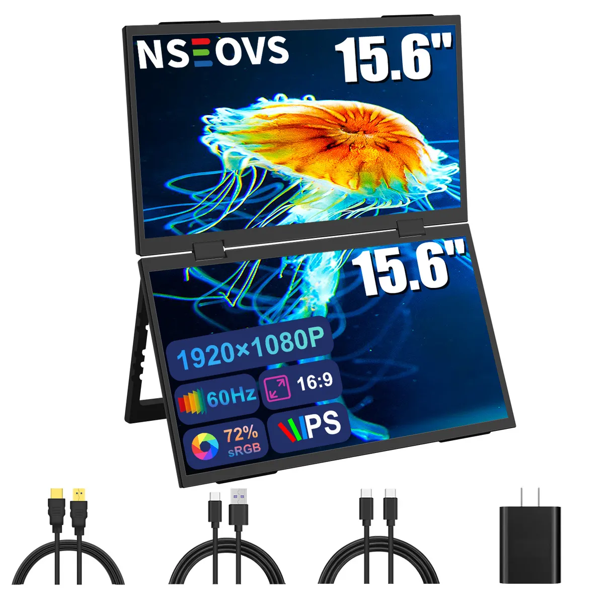 NSEOVS - Monitor Portátil Pantalla Dual NSEOVS 15.6'' 60Hz FHD