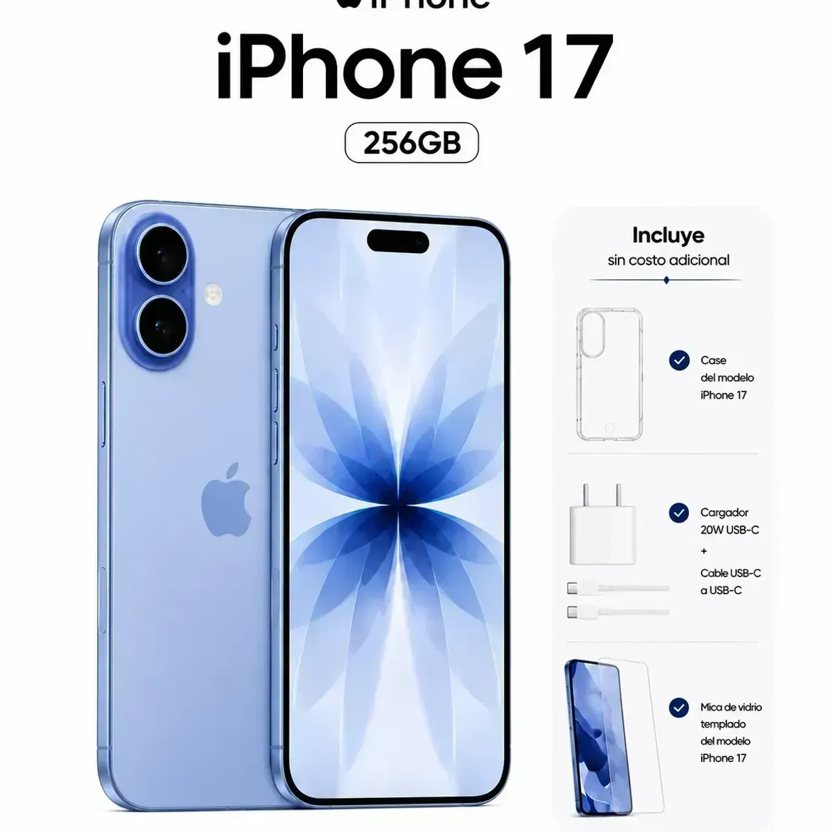 APPLE - Apple iPhone 17 256GB eSIM cargador  + Mica + Case