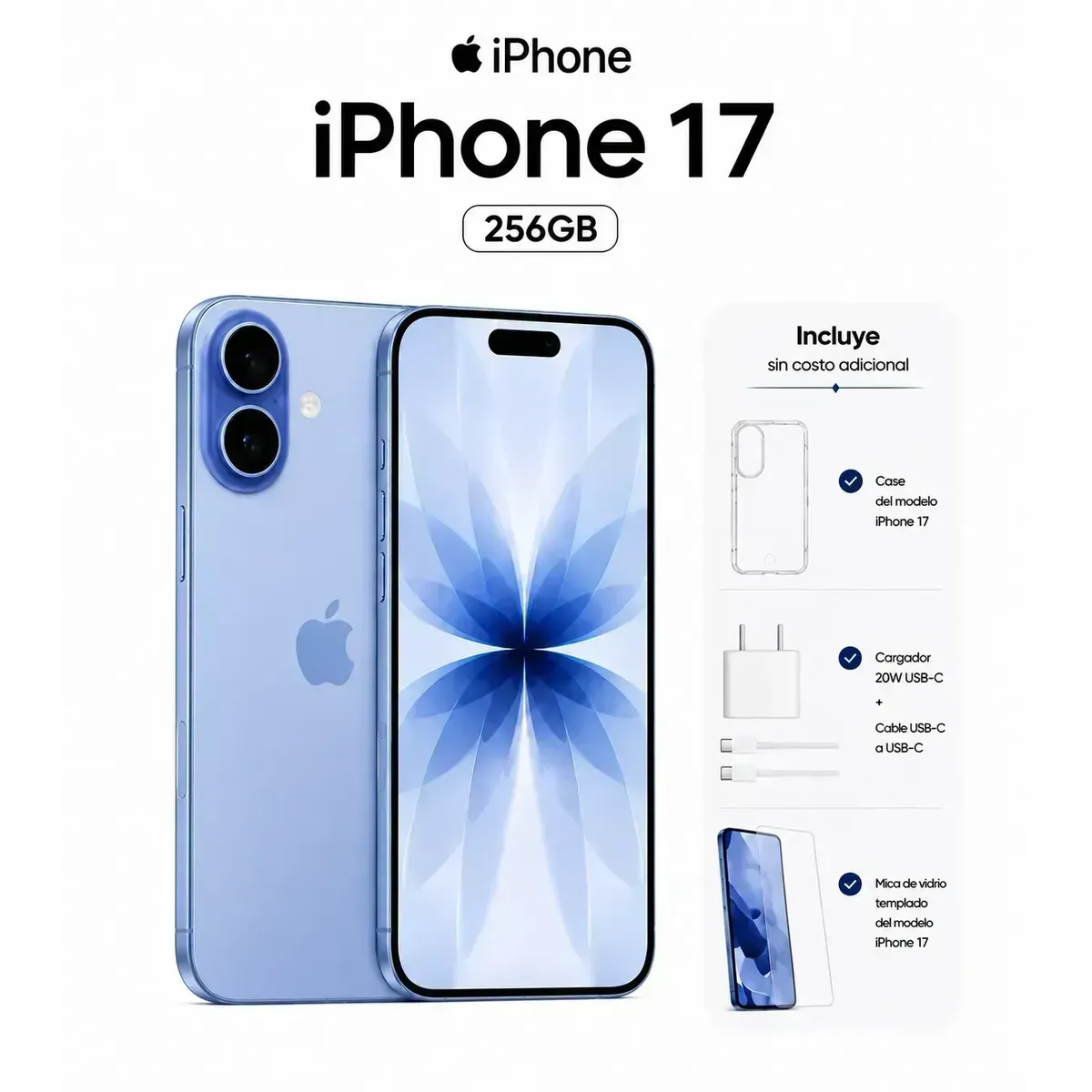 APPLE - Apple iPhone 17 256GB eSIM cargador  + Mica + Case