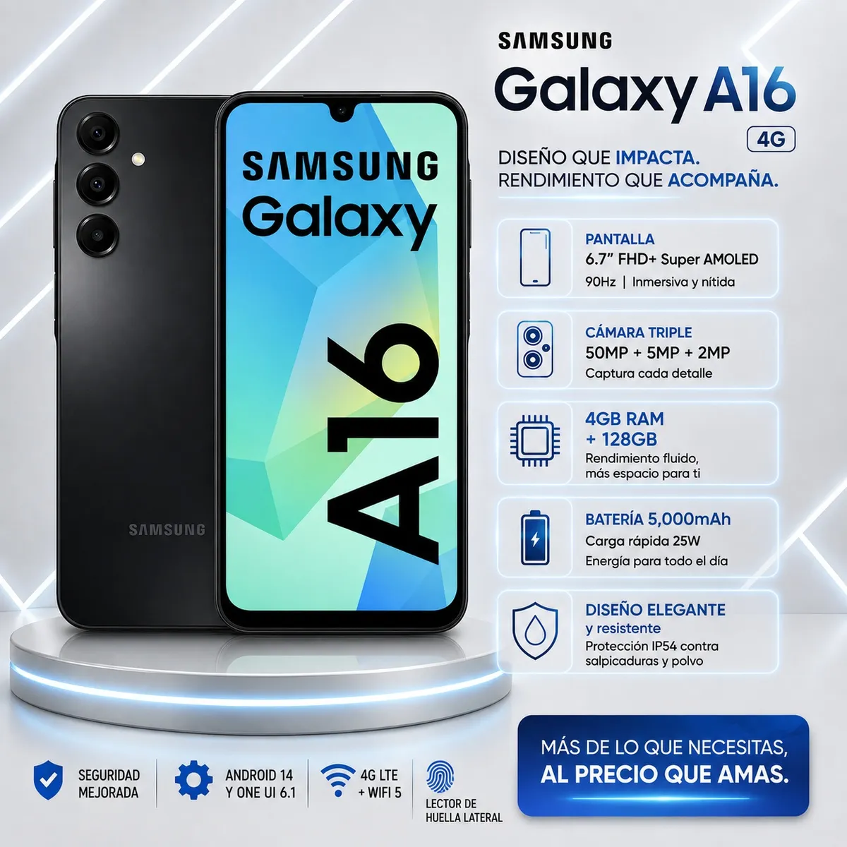 SAMSUNG - Celular Samsung Galaxy A16 4G 4GB RAM 128GB NEGRONEGRONEGRO