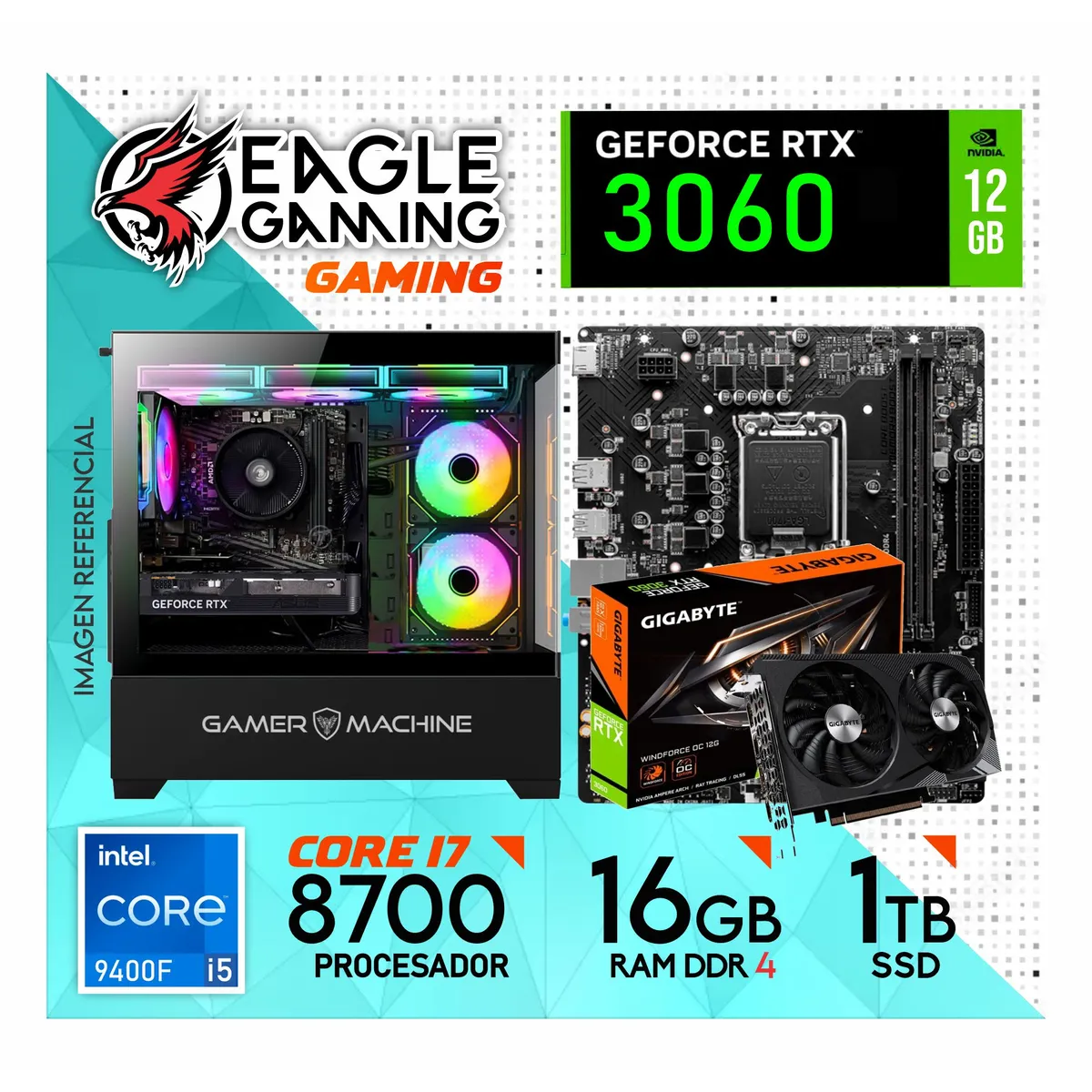 NVIDIA - PC Gamer INTEL CORE I7 8700 - RTX 3060 12GB - RAM 16GB - SSD 1TB".