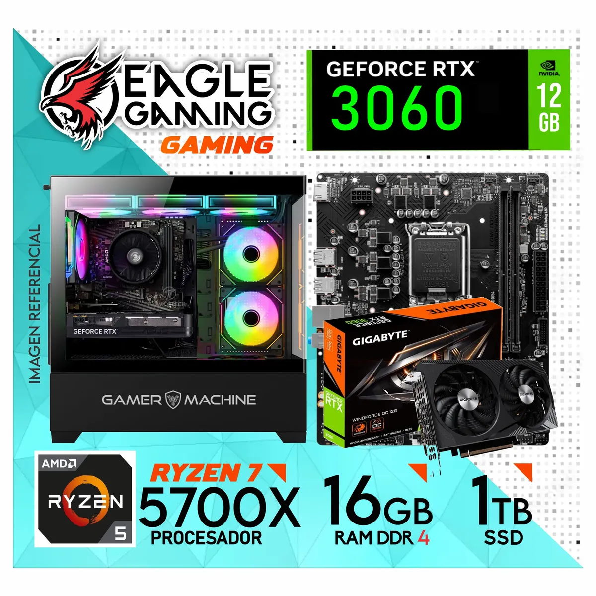 NVIDIA - PC Gamer AMD Ryzen 7 5700X - RTX 3060 12GB - RAM 16GB - SSD 1TB".