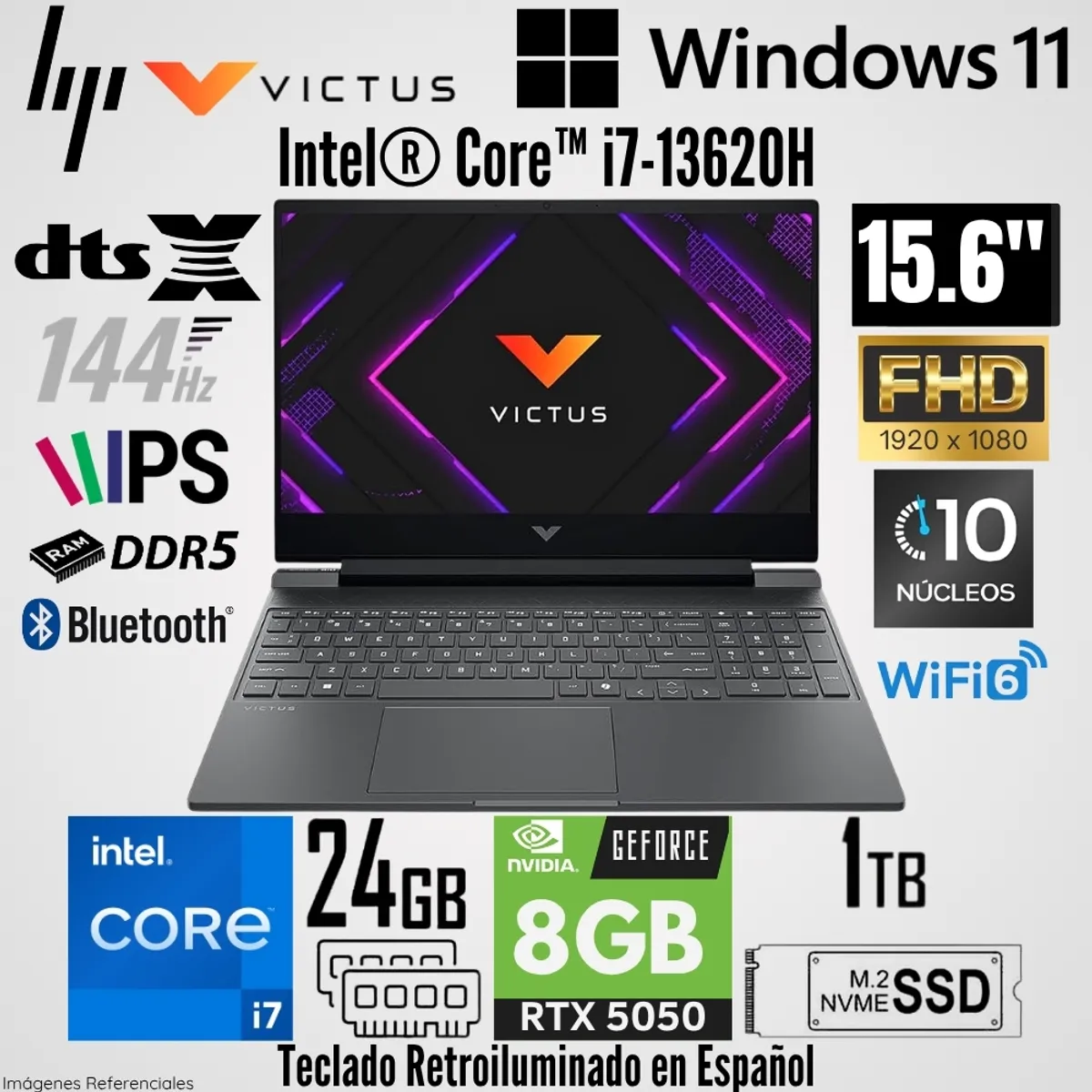 HP - Laptop HP 15-FA2029LA Intel Core i7-13620H 24GB RAM 1TB SSD RTX 5050-8GB 15.6"  FHD 144Hz