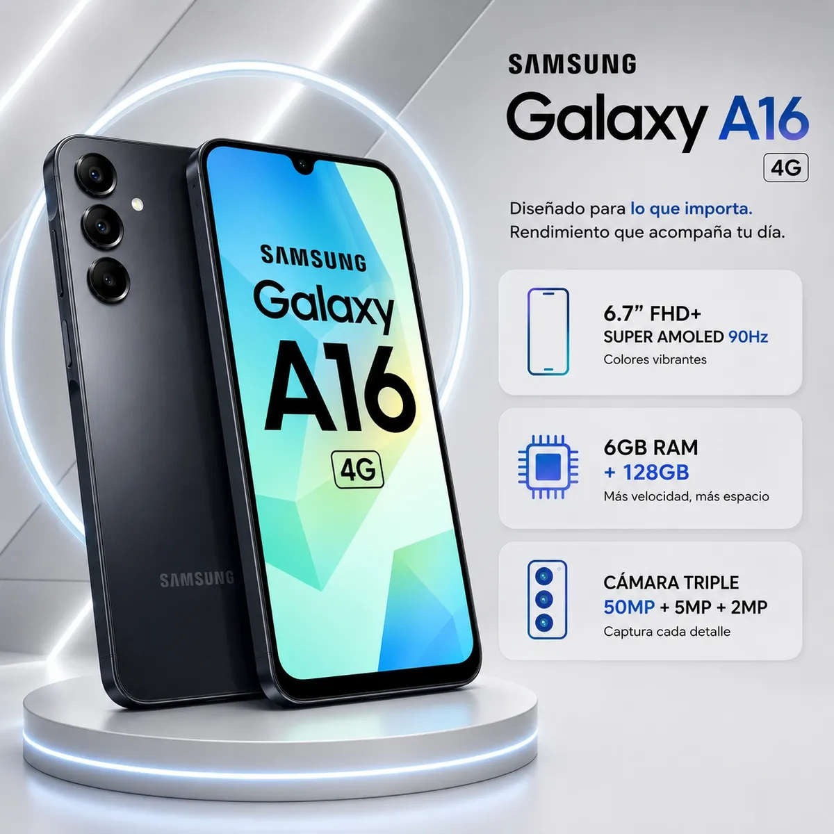 SAMSUNG - Celular Samsung Galaxy A16 4G 6GB RAM 128GB NEGRO NEGRO NEGRO