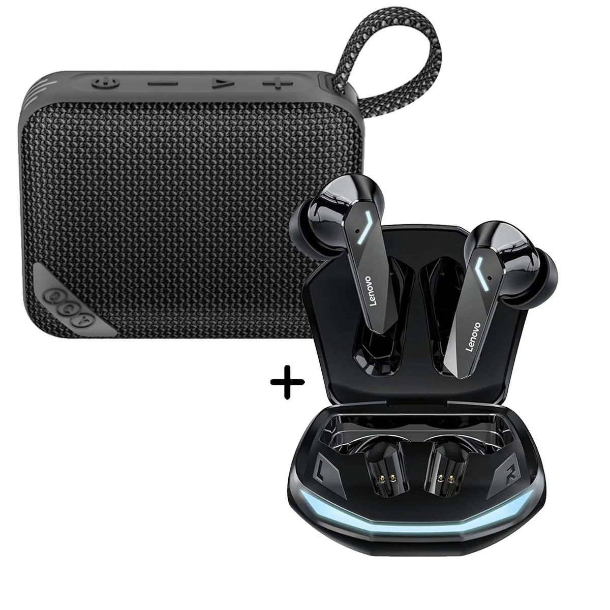 LENOVO - Combo Parlante QCY SP2 Negro + Audífonos Lenovo GM2 Pro Negro