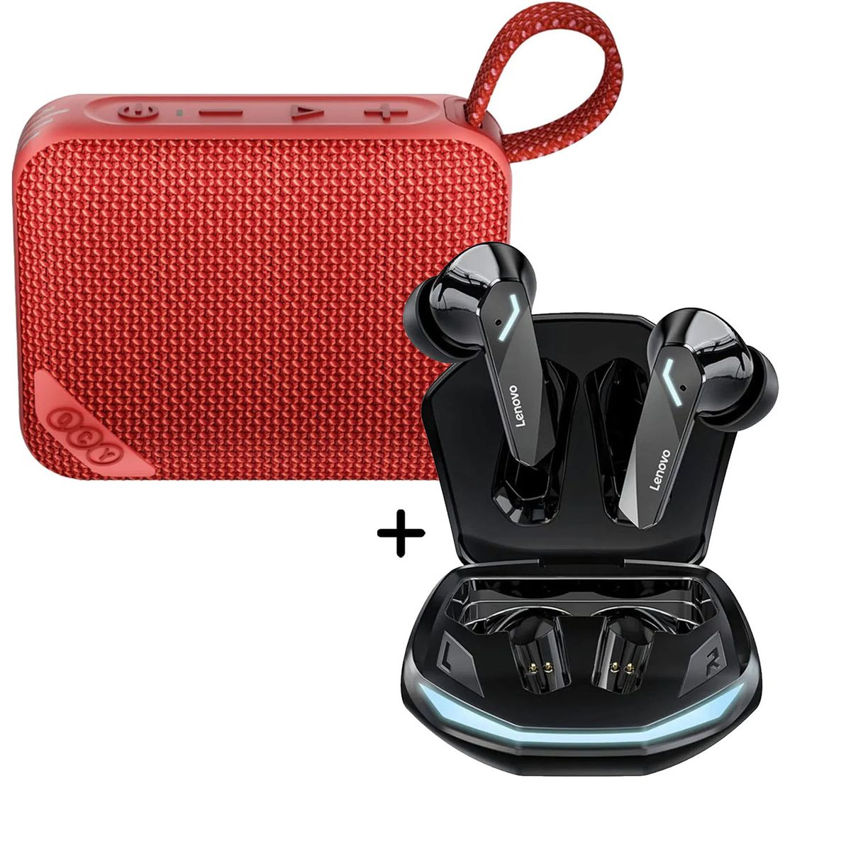 LENOVO - Combo Parlante QCY SP2 Rojo + Audífonos Lenovo GM2 Pro Negro