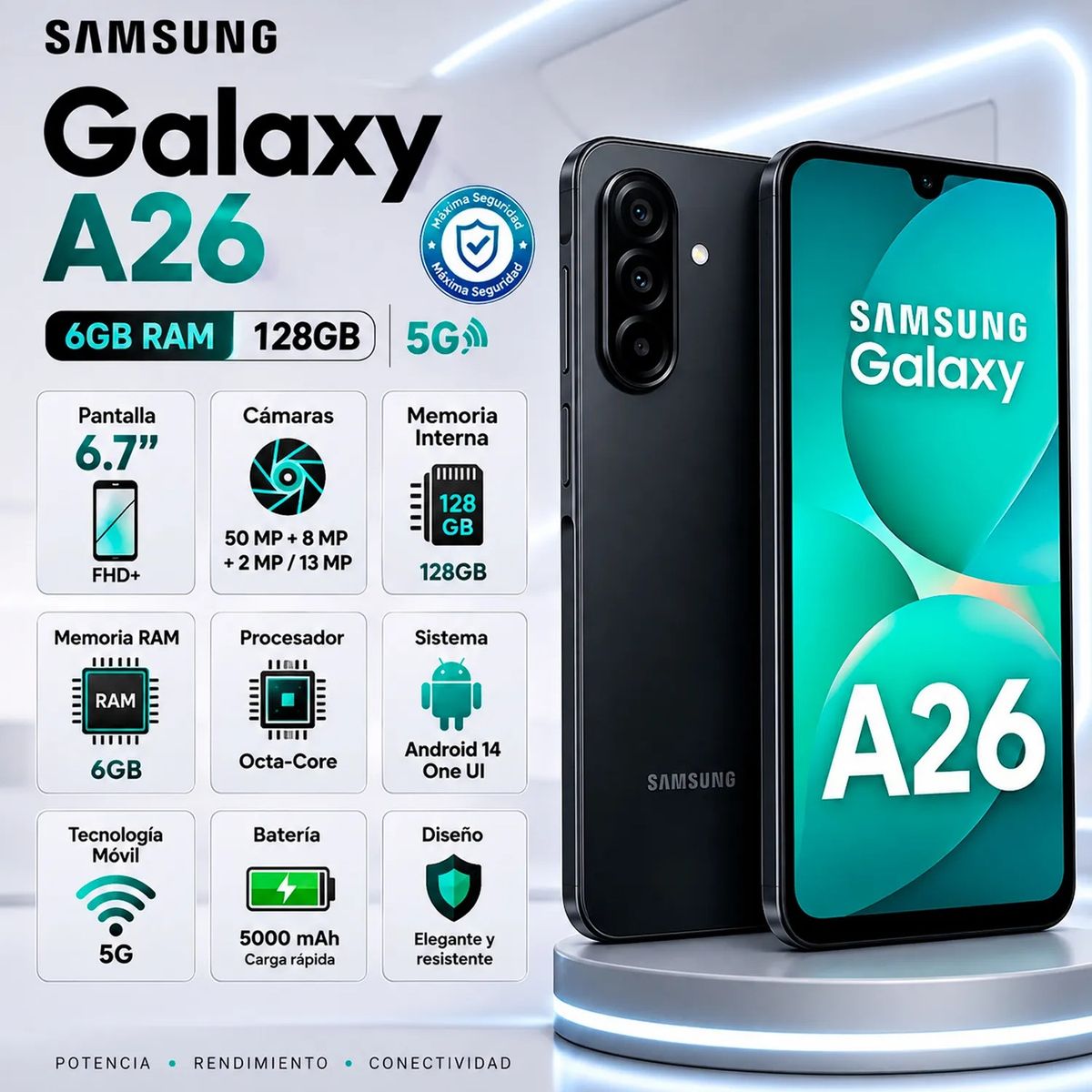 SAMSUNG - Celular Samsung Galaxy A26  6GB - 128GB - 5G NEGRO