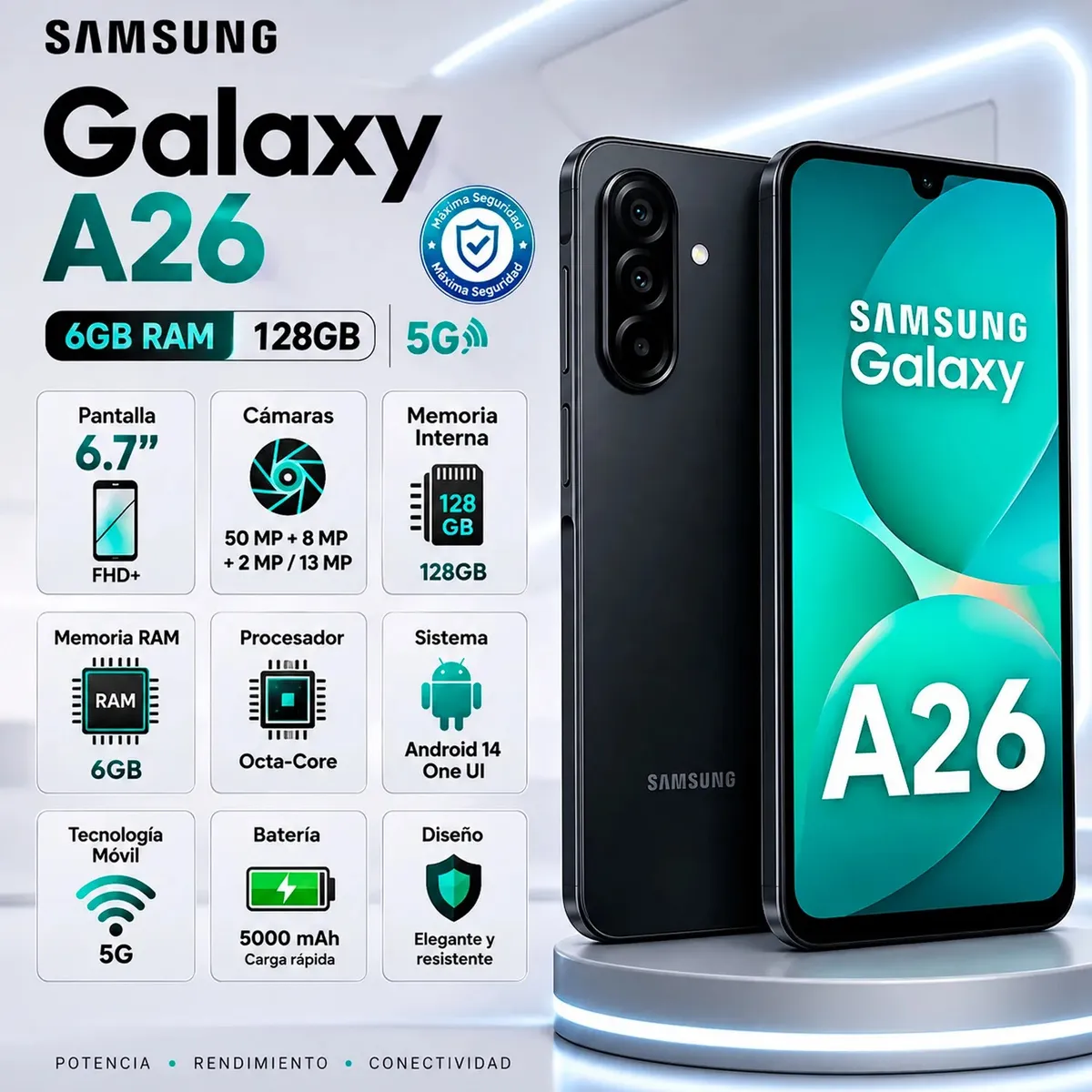SAMSUNG - Celular Samsung Galaxy A26  6GB - 128GB - 5G NEGRO