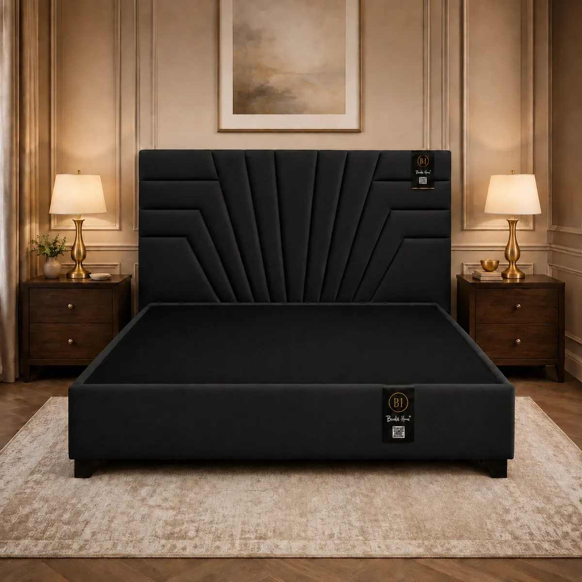 CAMA TAPIZADA LUCERNA + BOX TARIMA ENCAJONADO 2 PLZ - NEGRO, marca BARAKA HOME - Foto Principal