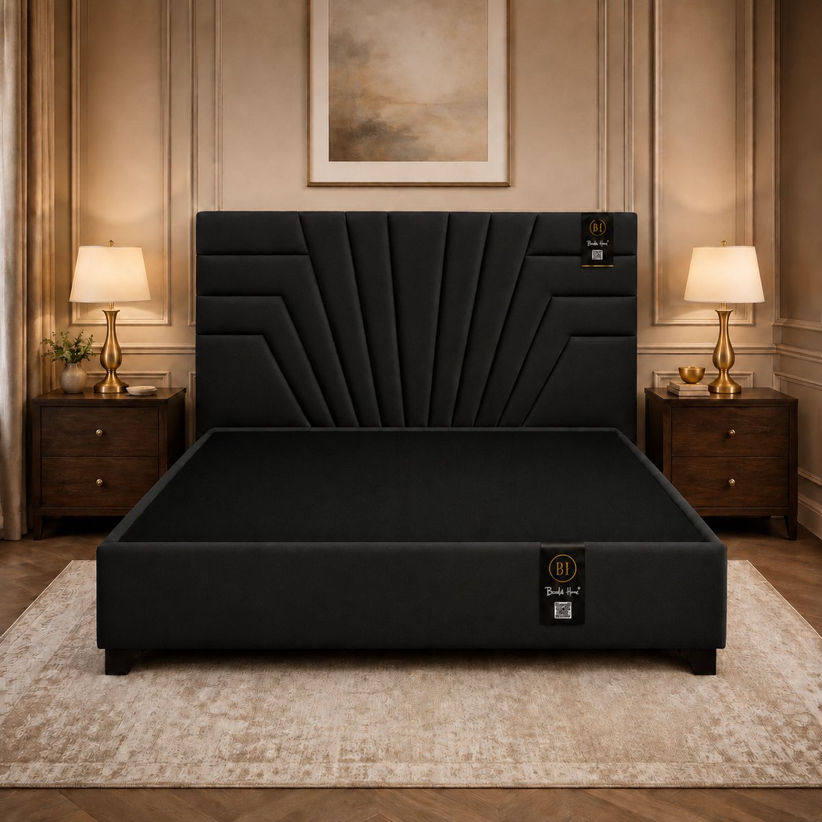 CAMA TAPIZADA LUCERNA + BOX TARIMA ENCAJONADO 2 PLZ - NEGRO, marca BARAKA HOME - Foto Principal