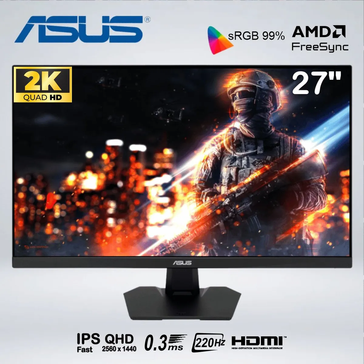 ASUS - MONITOR GAMER VG27AQ5F QHD 27 " fast IPS 220hz 0.3ms HDR10 G-Sync AMDfreesync SPEAKER