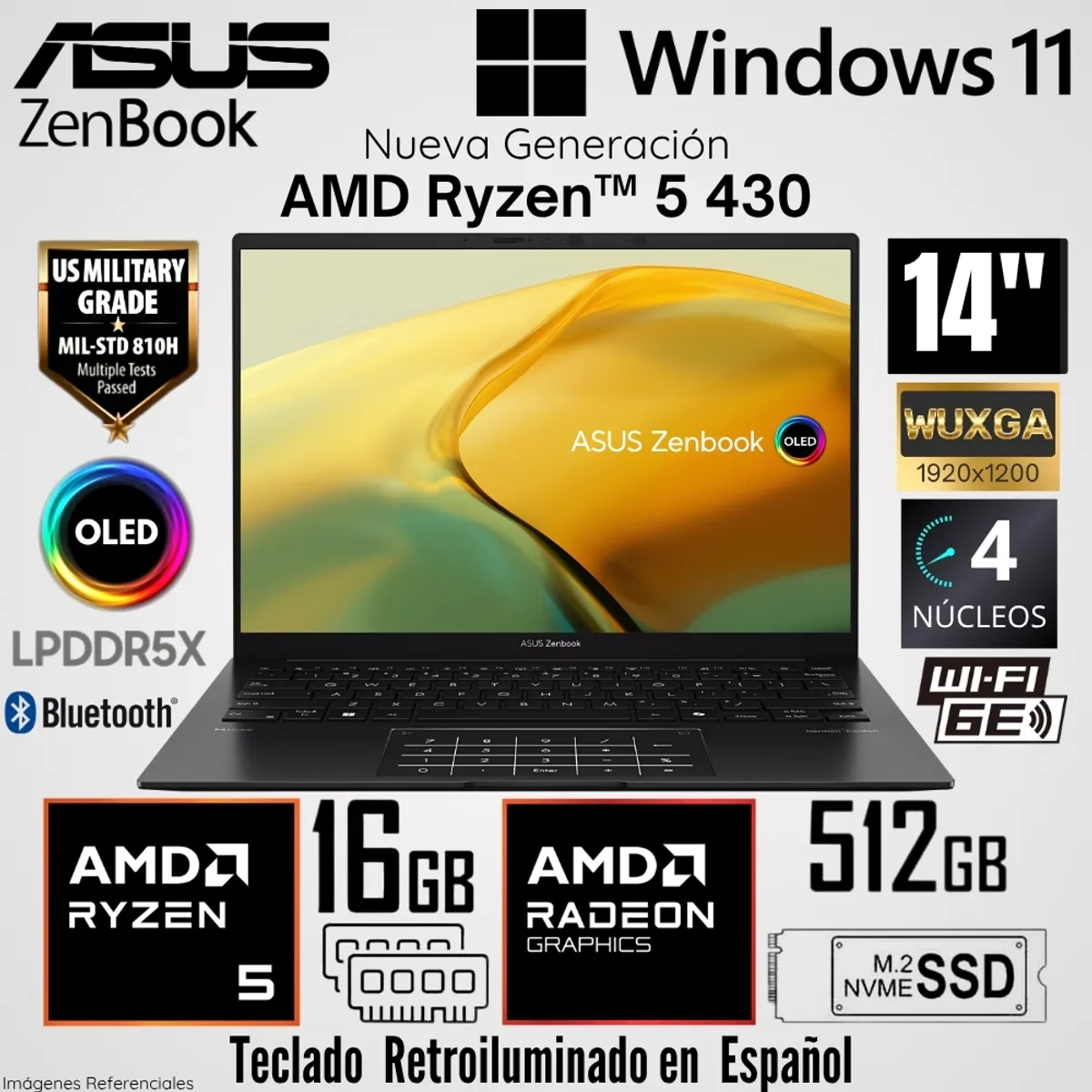 ASUS - Laptop Asus Zenbook UM3406GA AMD Ryzen 5 430 16GB RAM 512GB SSD 14"  OLED WUXGA