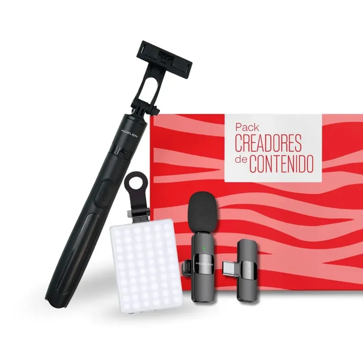 KUZLER - Pack Luz Led Selfie + Trípode 156m Ansun + Micrófono tipo C Kuzler