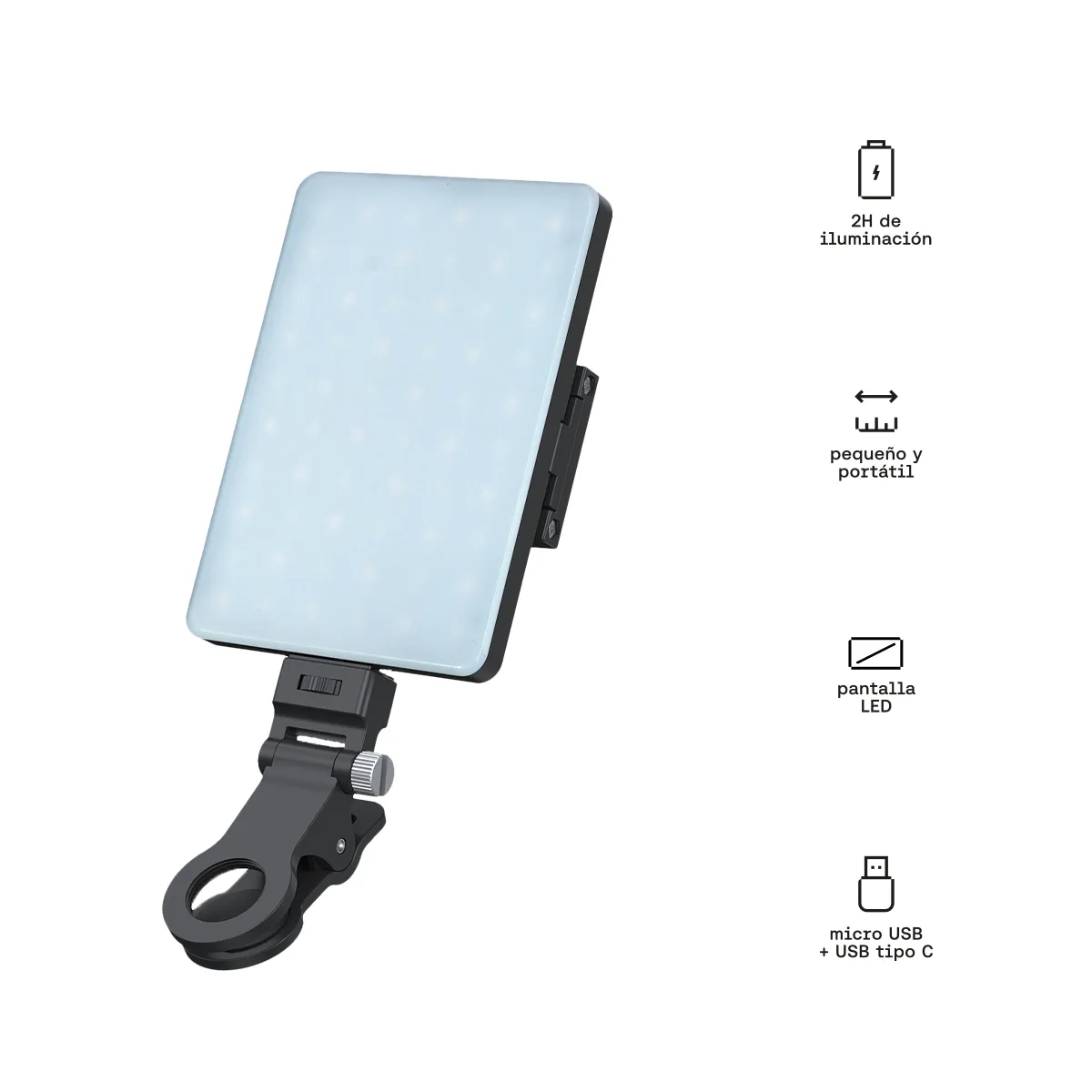 KUZLER - Pack Luz Led Selfie + Trípode 156m Ansun + Micrófono tipo C Kuzler