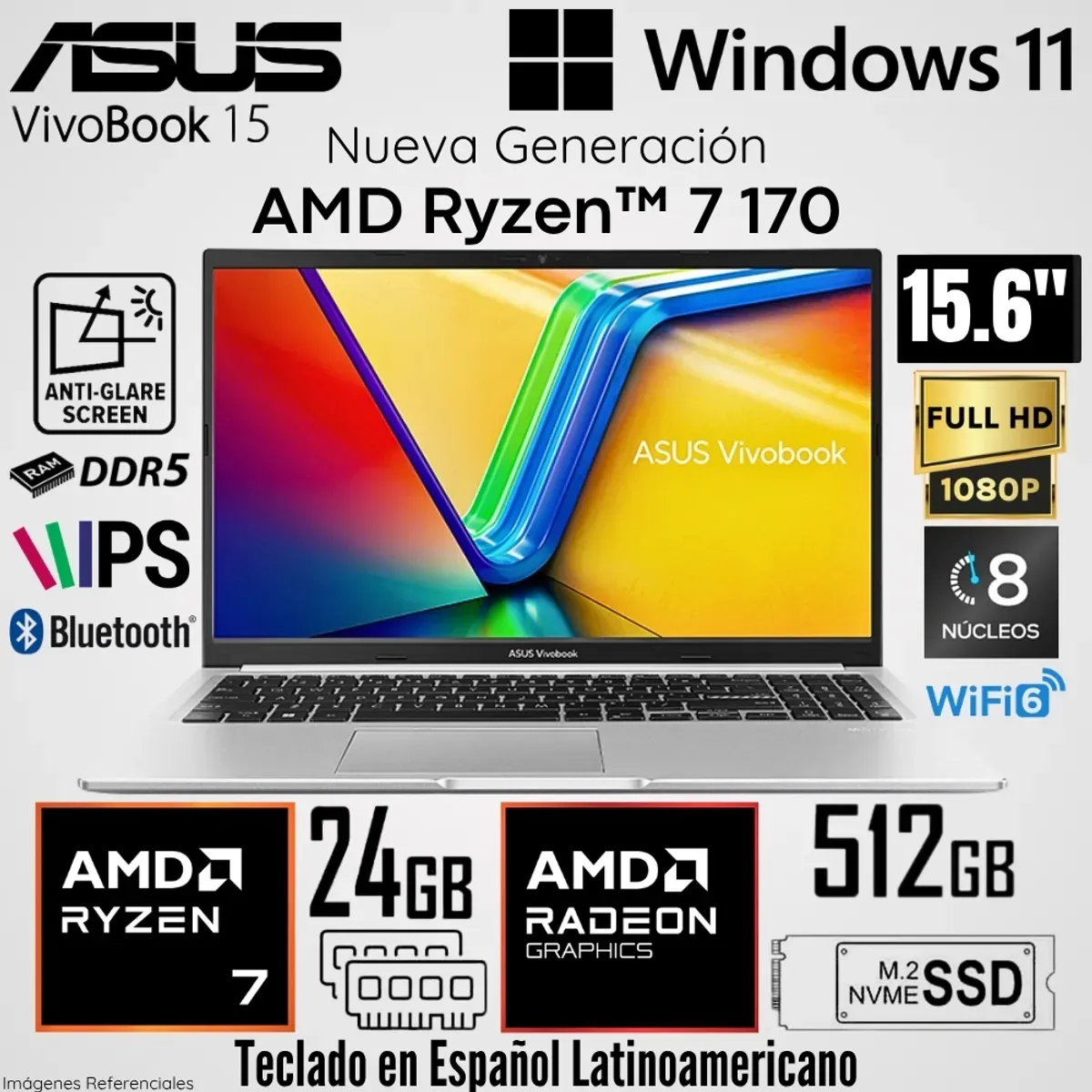 ASUS - ASUS VIVOBOOK M1502NAQ-BQ51W AMD RYZEN 7- 170  24GB 512GB SSD 15.6 FHD WIN 11.