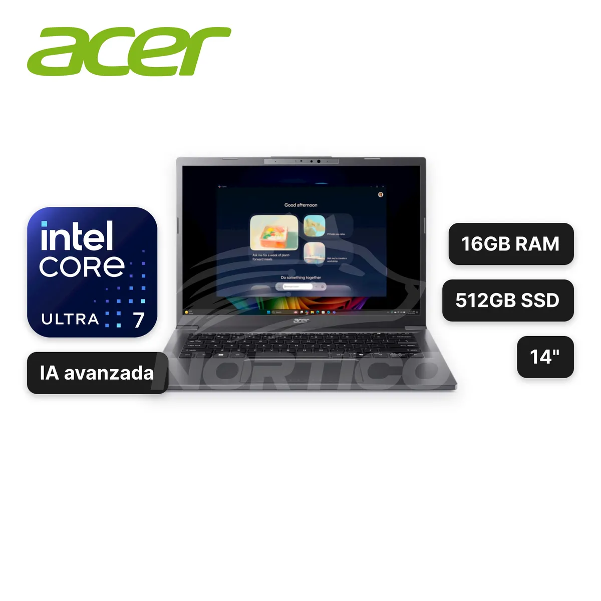 ACER - Laptop Acer Aspire 14 AI A14-52M-74MZ Core Ultra 7-256V 16GB 512GB SSD Intel Arc 140V 14"