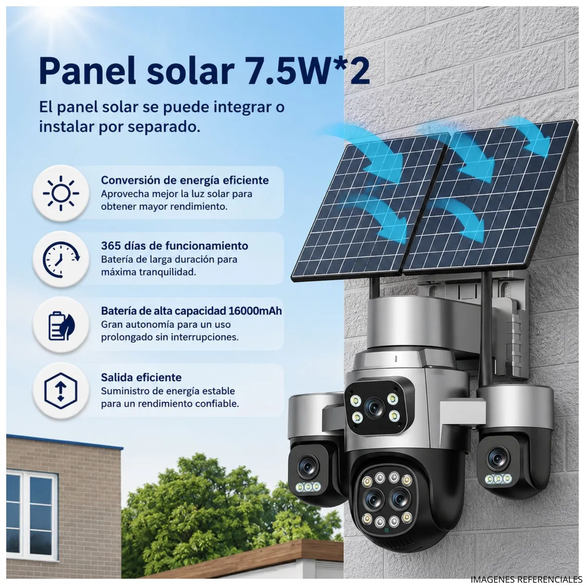 OEM - Cámara Seguridad Solar 4G 4 Lentes 16MP PTZ 360° Zoom 18X