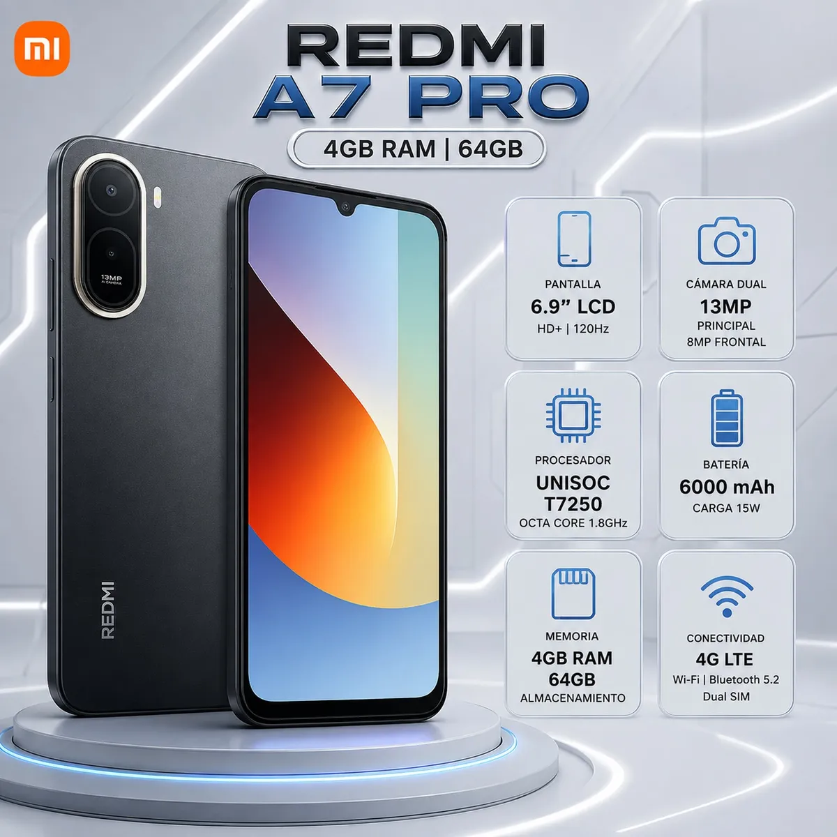 XIAOMI - Celular Xiaomi Redmi A7 Pro 4GB RAM 64GB NEGRO / NEGRO / NEGRO