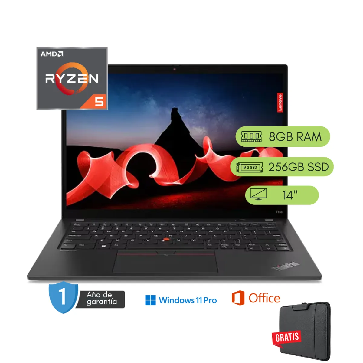 LENOVO - Laptop Lenovo ThinkPad T14s Ryzen 5 Pro 4650U 8GB RAM 256 GB SSD Reacondicionada