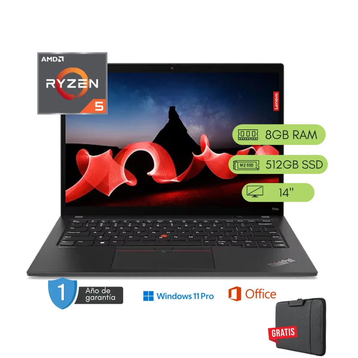 LENOVO - Laptop Lenovo ThinkPad T14s Ryzen 5 Pro 4650U 8GB RAM 512 GB SSD Reacondicionada