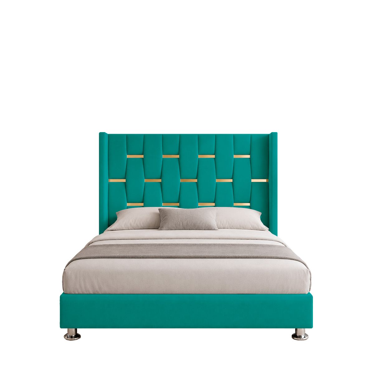 MUEBLES MACRUMO - Combo Cama Tapizada Bianca + Colchón Semiortopédico - King - Turquesa