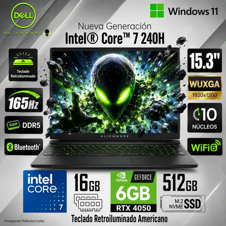 Laptop Dell Alienware 15 Core 7 240H 16GB 512GB SSD RTX 4050 6GB 15.3 ...
