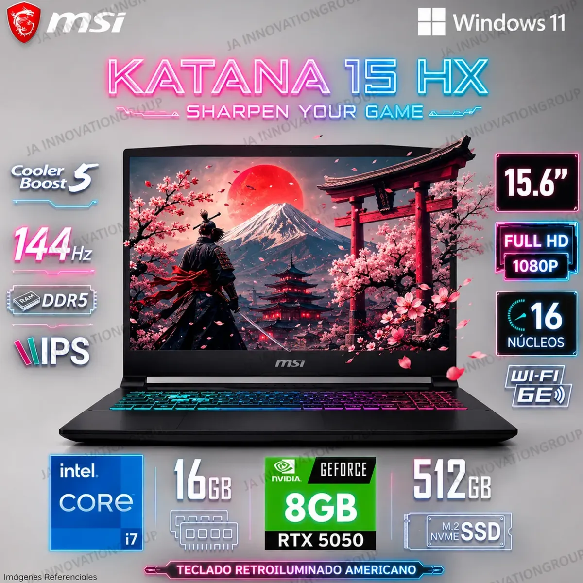 Msi - Laptop MSI Katana 15 B14WEK Intel Core i7-14650HX 16GB RAM 512GB SSD RTX 5050-8GB 15.6" FHD 144Hz