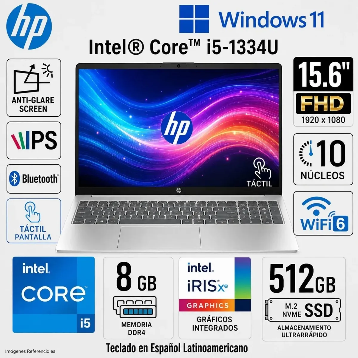 HP - Laptop HP 15 Core i5-1334U 8GB 512GB SSD 15.6" FHD IPS Touch Intel Iris Xe 15-fd0152la