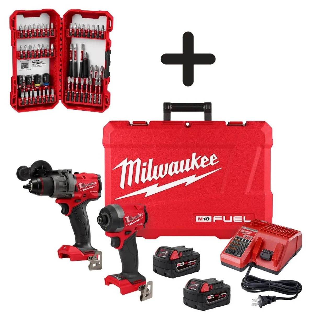 Milwaukee - Taladro Percutor + Atornillador de Impacto M18 FUEL 3697-259 + Set de Puntas 48-32-4010 Milwaukee