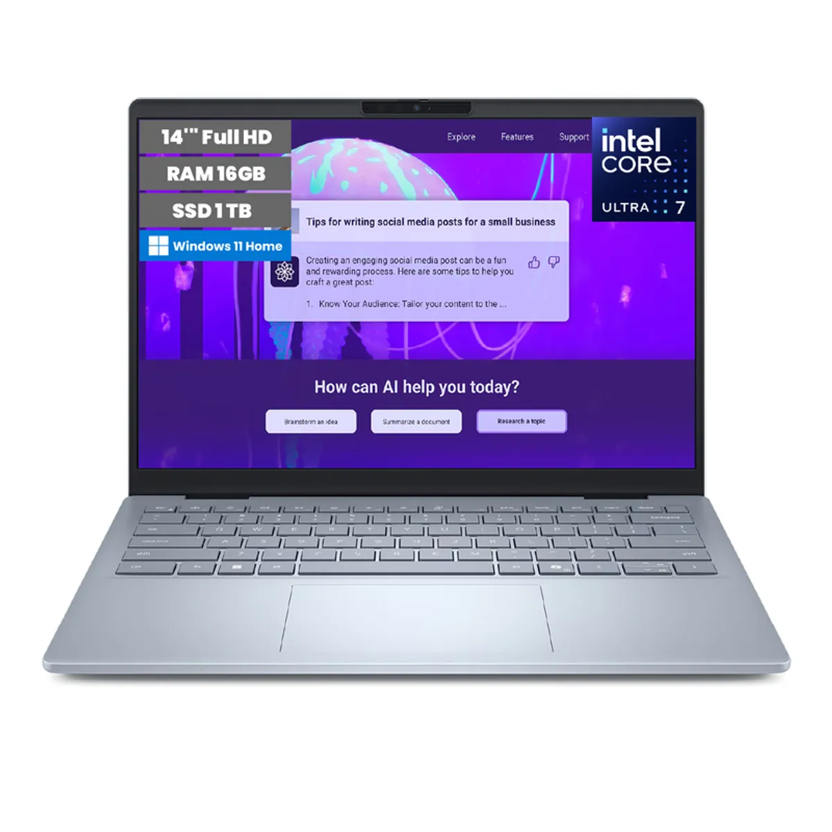 Dell - Laptop Dell 14 Plus DB14250 Ultra 7 266V RAM 16GB SSD 1TB LED 2.5K de 14 IPS Windows 11 Home Silver.