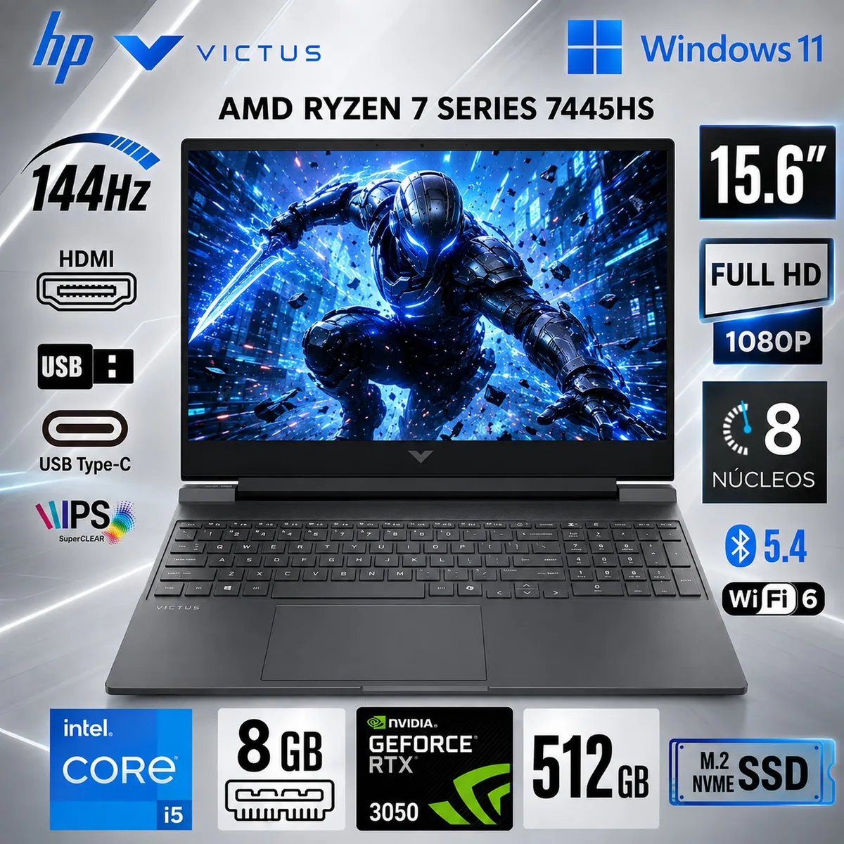 HP - Laptop HP Victus 15-FA2035LA Intel Core i5-13420H 8GB RAM 512GB RTX 3050-6GB 15.6" FHD 144Hz