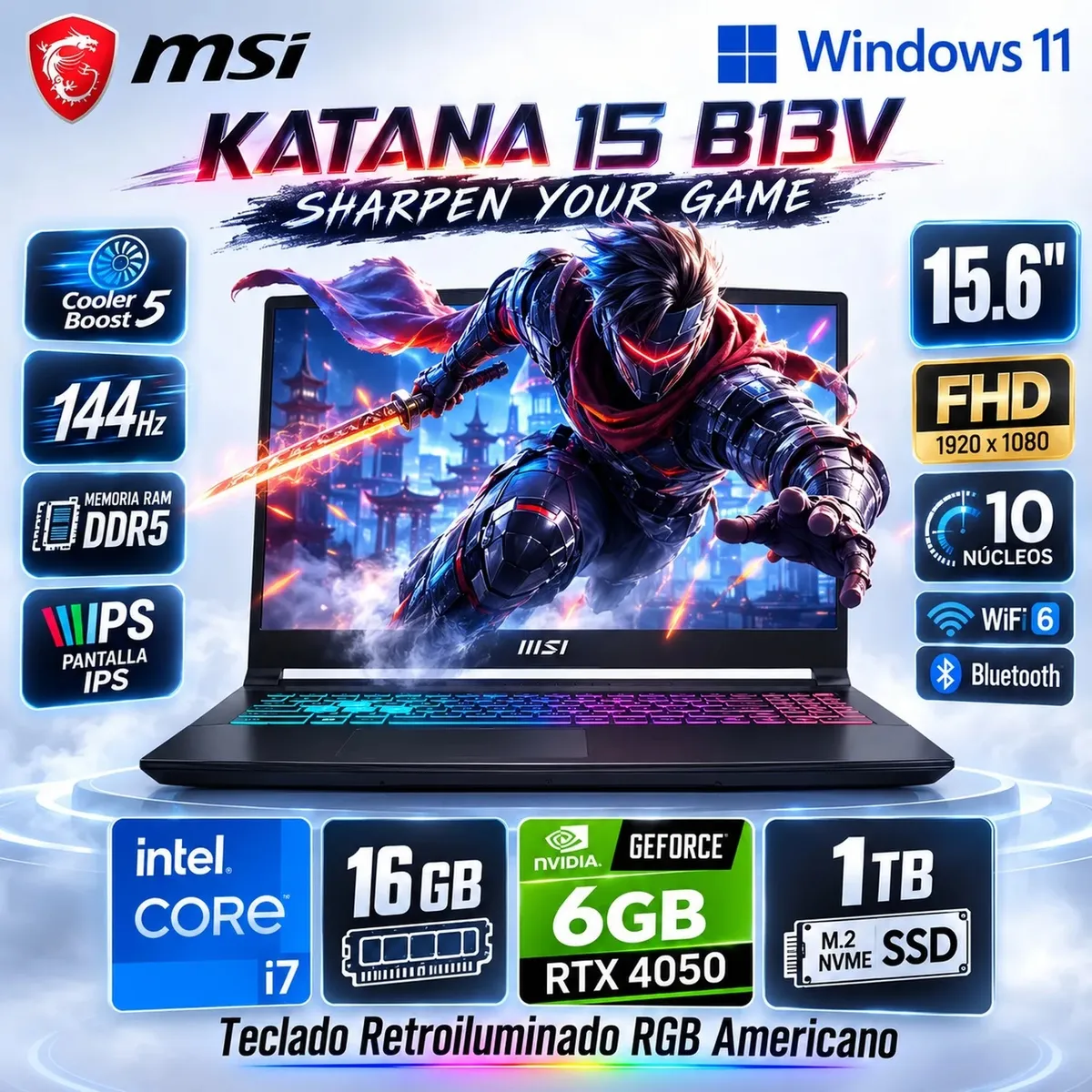 Msi - Laptop Msi Katana  Intel Core i7-13620H 16GB RAM 1TB RTX 4050-6GB 15.6"  B13VEK-1675US