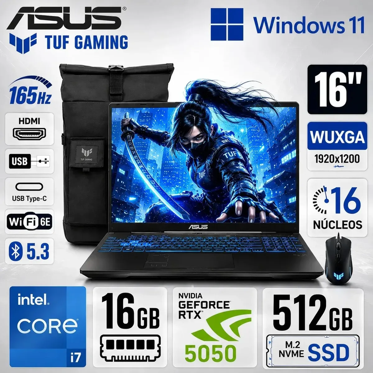 ASUS - Laptop Gamer ASUS TUF F16 Core i7 16GB 512GB SSD RTX 5050 8GB 16" 165Hz FX608JH-RV314