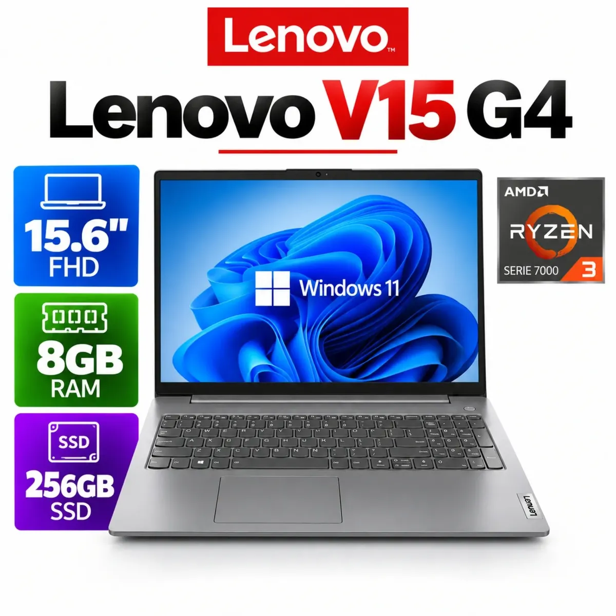 LENOVO - Lenovo V15 G4 AMN Ryzen 3-7320U, 8GB RAM, 256GB SSD, 15.6″ FHD, Windows 11