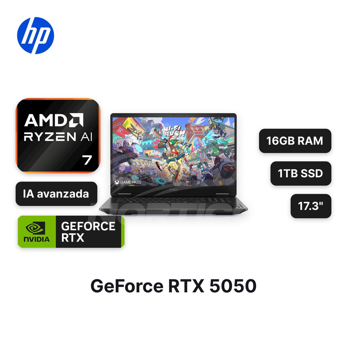 HP - LaptopHP OMEN 17-DB1001LA Ryzen AI 7-350 16GB 1TB SSD RTX 5050 17.3" (CW4E3LA#ABM)