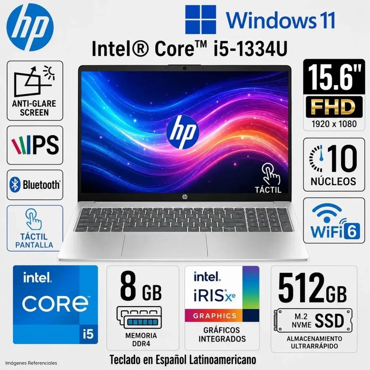 HP - Laptop HP 15 Core i5-1334U 8GB 512GB SSD 15.6" FHD IPS Touch Intel Iris Xe 15-fd0152la