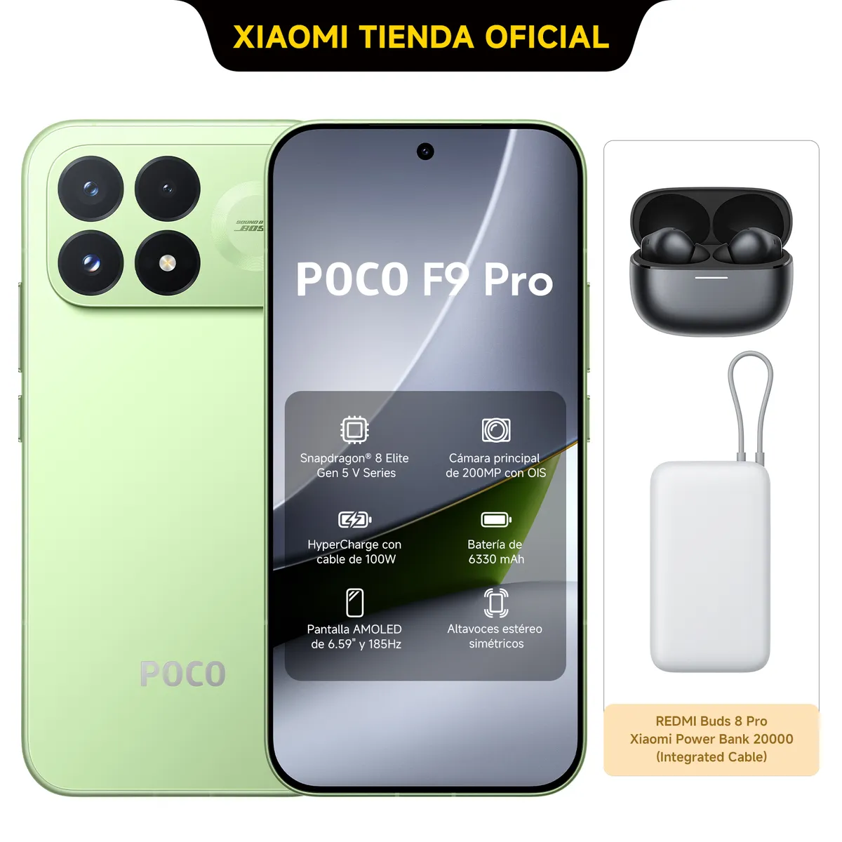XIAOMI - POCO F9 Pro 512 GB Verde Aurora + REDMI Buds 8 Pro+Power Bank.