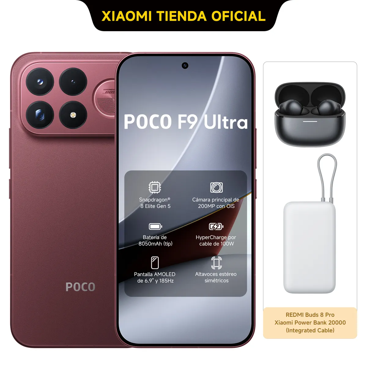XIAOMI - POCO F9 Ultra 512 GB  Cereza oscuro + REDMI Buds 8 Pro+Power Bank.