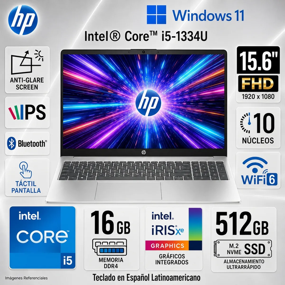 HP - Laptop HP 15 Core i5-1334U 16GB 512GB SSD 15.6" FHD IPS Touch Intel Iris Xe 15-fd0152la