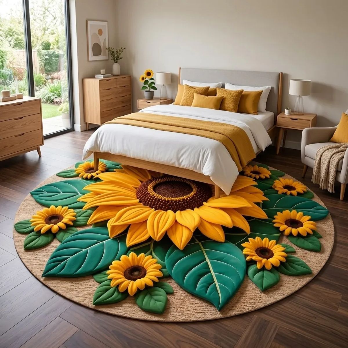 GENERICO - Alfombra Floral Circular Grande 2mts de Diámetro para Sala o Dormitorio