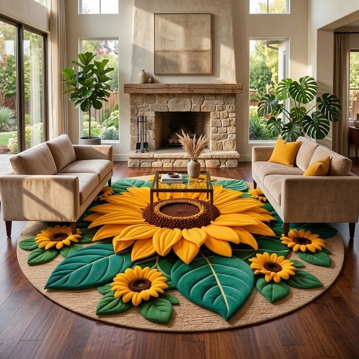 GENERICO - Alfombra Floral Circular Grande 2mts de Diámetro para Sala o Dormitorio