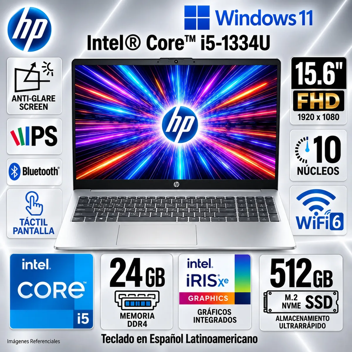 HP - Laptop HP 15 Core i5-1334U 24GB 512GB SSD 15.6" FHD IPS Touch Intel Iris Xe 15-fd0152la