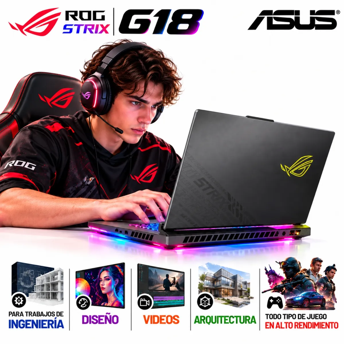 ASUS - Asus ROG Strix G18  Ryzen 9-8940HX, 16GB RAM, 1TB SSD, RTX 5050 8GB, 18″ WUXGA, Windows 11